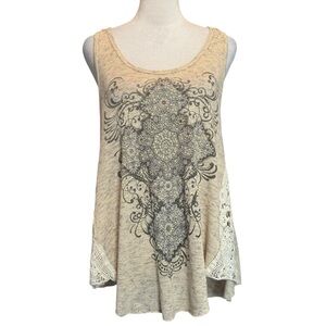 Be Vocal Beige Sleeveless Top Size M Beaded Embroidered Made in USA